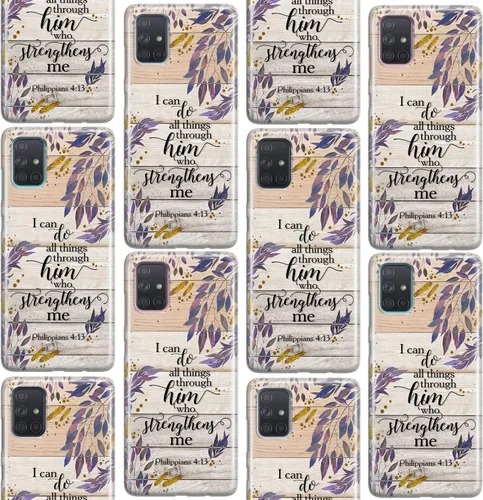 Miniatura 7 de Funda de teléfono compatible con Samsung Galaxy A73 A72 5G A71 A54 A52 A42 A34 A32 A14 A11 de madera con parachoques de celda transparente versículo