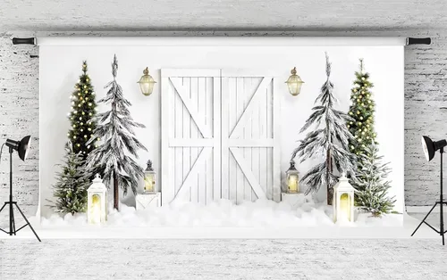 Miniatura 10 de Kate Telón de fondo de fotos de casa de campo de Navidad, fondo de puerta rosa, nieve blanca, árboles de Navidad, fondo de fotos, accesorios de 5