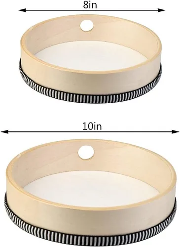 Miniatura 2 de Nydotd Juego de 2 tambores de mano – Instrumentos de percusión de tambor con marco de madera de 10 pulgadas y 8 pulgadas con 2 batidores de tambor