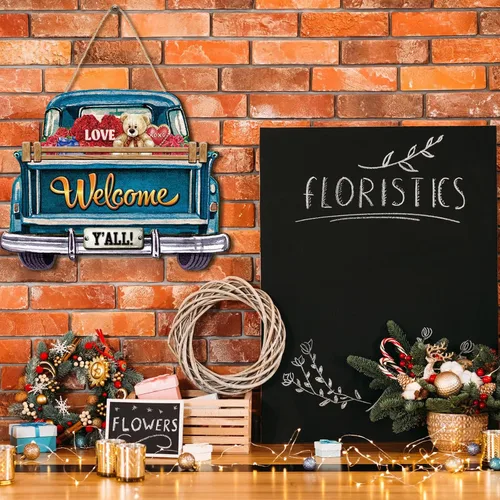 Miniatura 3 de Ferraycle - Letrero de bienvenida intercambiable para puerta delantera con 12 iconos de vacaciones, letreros de bienvenida de temporada, rústico