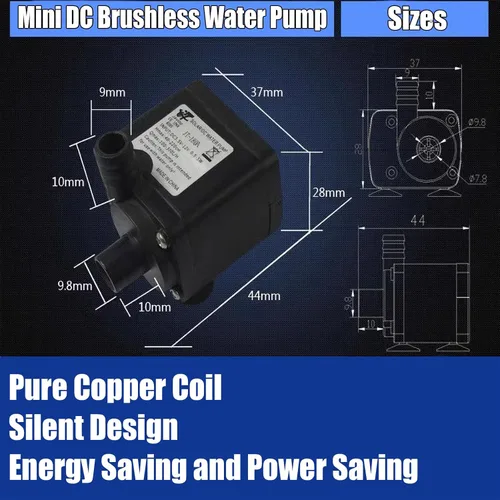 Miniatura 4 de Mini bomba de agua sumergible DC sin escobillas, acero inoxidable, negro, 12V, 350L/H, -40 100, refrigeración por computadora, fuentes