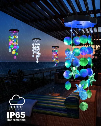 Miniatura 3 de Toodour Campanillas de viento solares para exteriores, conchas, regalos de luz para mamá, abuela, mujeres, esposa, niñas, luz móvil decorativa solar