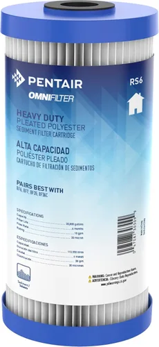 Pentair OMNIFilter RS6 Filtro de agua de sedimentos, 10 pulgadas, cartucho de repuesto plisado Big Blue resistente para toda la casa, 10" x 4.5"