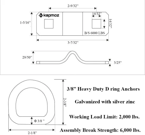 Miniatura 2 de LE KAPMOZ Anillos en D resistentes de 3/8 pulgadas, ganchos de anclaje de amarre para remolque, camión, cama, camioneta, caravana, cámper, ATV