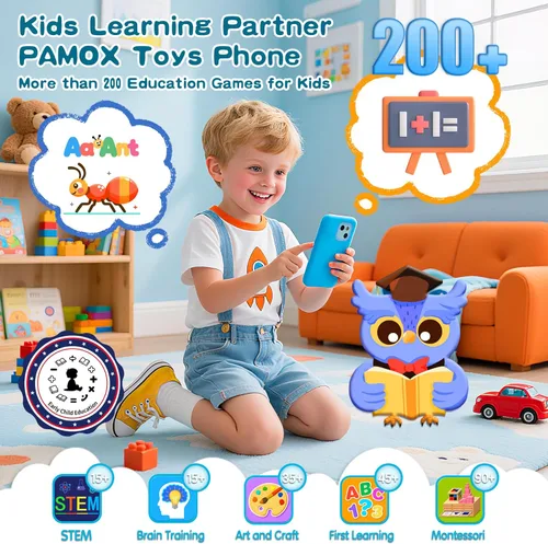 Miniatura 3 de Teléfonos de juguete PAMOX para niños con cámara dual, teléfonos de juguetes educativos, regalos para niños de 3 a 12 años con más de 200