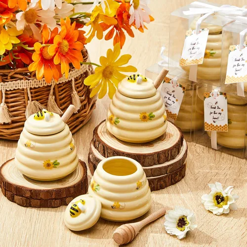 Miniatura 5 de Yinder 1 pieza de premio de baby shower para ganadores, recuerdos de fiesta de miel, tarros de miel de cerámica de 3 onzas con goteros, mini macetas