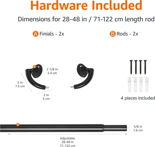 Miniatura 3 de Amazon Basics - Barra de cortina opaca para oscurecimiento de habitación, 28 a 48 pulgadas, color negro