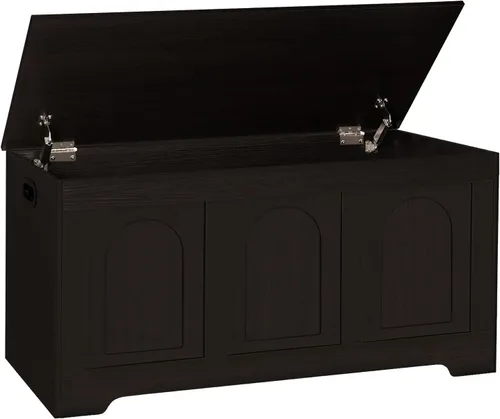 Miniatura 17 de DINZI LVJ Baúl de almacenamiento, caja de juguetes de madera de 39.4 pulgadas con 2 bisagras de seguridad, banco de zapatos de entrada con tapa