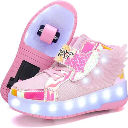 Miniatura 13 de HHSTS Zapatos para niños – Nuevos mejorados con ruedas zapatos de luz LED de colores patines rodantes brillantes zapatos de patinar regalos simples