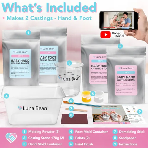 Miniatura 6 de Luna Bean Kit de fundición de huellas y moldes de mano para bebés (paquete de 2) regalos para la primera vez para mamá recién nacida, recuerdo