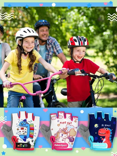 Miniatura 21 de SATINIOR 3 pares de guantes de medio dedo antideslizantes de gel para ciclismo, guantes de gimnasia ajustables para niñas y niños