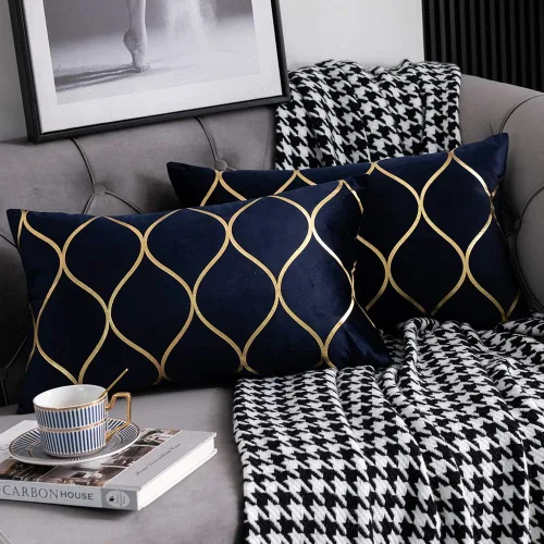 Miniatura 25 de DEZENE Fundas de almohada de terciopelo dorado de 16 x 16 pulgadas: paquete de 2 fundas de almohada cuadradas decorativas para dormitorio, sofá