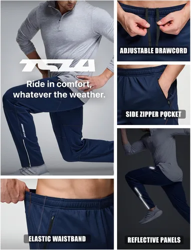 Miniatura 5 de TSLA Pantalones de ciclismo térmicos a prueba de viento para hombre, pantalones de ciclismo con forro polar, pantalones de ciclismo para exteriores