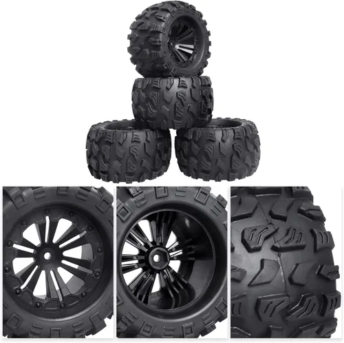 Miniatura 6 de Neumáticos y ruedas de 2.8 pulgadas, hexagonales de 0.472 in prepegados 1/10 Monster Truck Juego de neumáticos para Traxxas Rustler Stampede Redcat