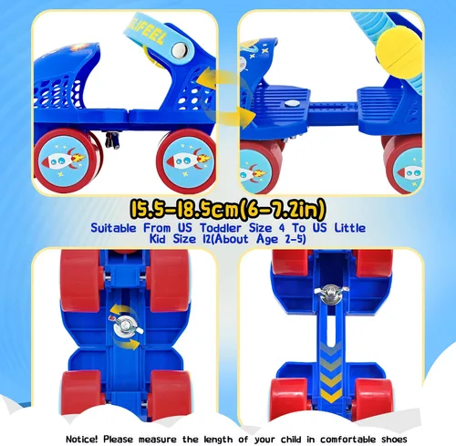 Miniatura 5 de SULIFEEL Patines de ruedas cuádruples ajustables para niños, patines de ruedas para principiantes para niñas y niños de 2 a 5 años de edad Azul