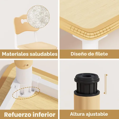 Miniatura 6 de Set de mesa y 4 sillas para niños Brelley, juego de mesa y sillas ajustables en altura para niños pequeños, escritorio con diseño de grafiti, patas