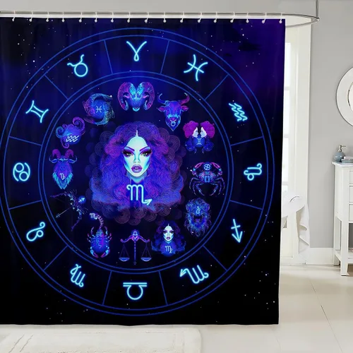 Miniatura 10 de Piscis - Cortina de baño de 72 pulgadas de ancho x 72 pulgadas de largo, 12 patrones de constelación para niños, niñas, niños, niñas, juego