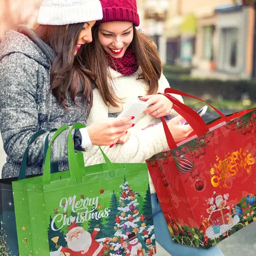Miniatura 4 de AhfuLife 12 piezas bolsas de regalo de Navidad extra grandes, 15.7'' x 14.2'' x 5.9'', bolsas tipo tote de Navidad con asas, bolsa de compras A: 12