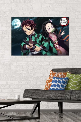 Miniatura 2 de Trends International Demon Slayer - Póster de pared nocturna de Tanjiro & Nezuko, 22.375 x 34 pulgadas, versión sin marco