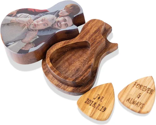 Miniatura 7 de Gemszoo Púas de guitarra personalizadas para cualquier mensaje, paquete de 3 en caja de madera para guitarra, regalo musical para guitarra (estilo 1)