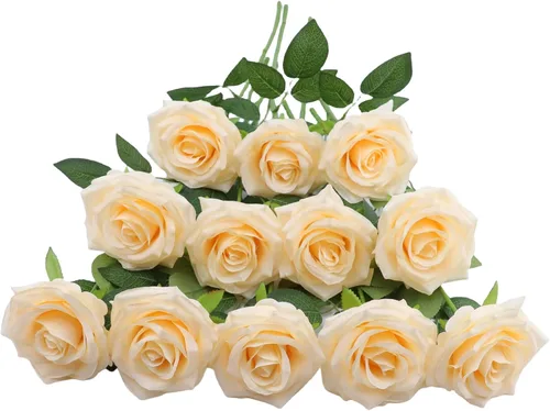 Miniatura 33 de Rosas artificiales, rosas artificiales, rosa falsa de seda, flores falsas de aspecto real con tallos para ramos de boda, mesas, centros de mesa