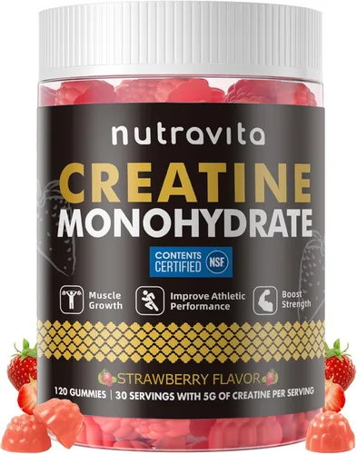 Nutravita Certificado NSF Creatina Gomita - Gomitas de Monohidrato de Creatina para Hombres y Mujeres - 5g de Monohidrato de Creatina por Porción -