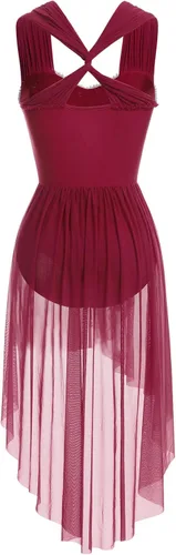 Miniatura 5 de ODASDO Vestido de baile lírico para mujeres adultas, moderno, contemporáneo, con lentejuelas, tul de malla, falda alta y baja, ropa de baile