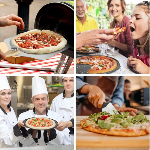 Miniatura 7 de Pizza - Juego de 7 sartenes para pizza con cáscara de pizza, espátula de pizza de 12 x 14 pulgadas, paleta de pizza de aluminio con cortador