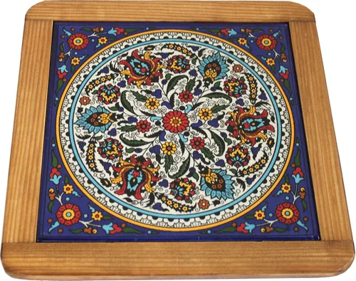 Miniatura 5 de Holy Land Market Salvamanteles de cerámica Model I - Plato caliente extragrande para cocina - Diseño de flores azules, 9.8 in (9.75 pulgadas)