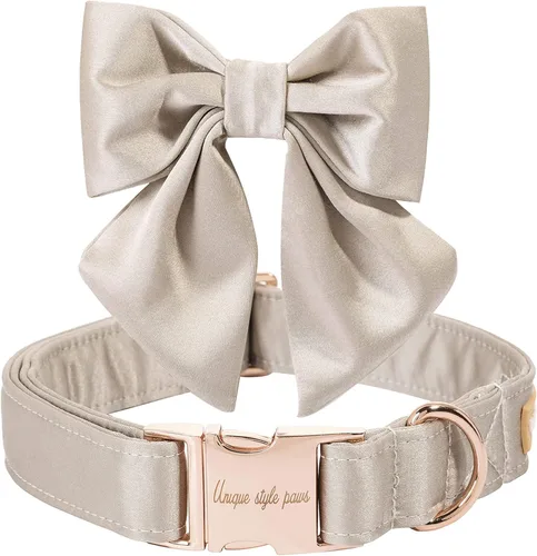 Miniatura 31 de Unique style paws Collar de perro de color verde sedoso, ajustable, duradero, con lazo para boda, collar de pajarita para cachorros y gatos pequeños