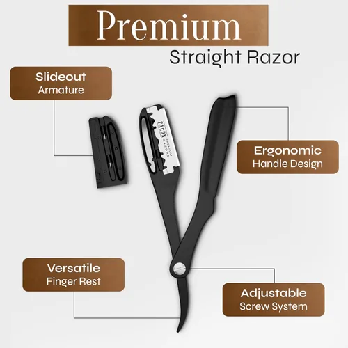 Miniatura 6 de Facón - Maquinilla de afeitar recta para hombre, kit profesional de afeitar de borde recto con 100 cuchillas, afeitadora barbero japonesa de acero