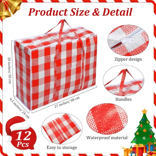 Miniatura 2 de 12 bolsas de almacenamiento extra grandes de 27 x 20 pulgadas, caja de almacenamiento a cuadros de gran tamaño, contenedores resistentes para Rojo