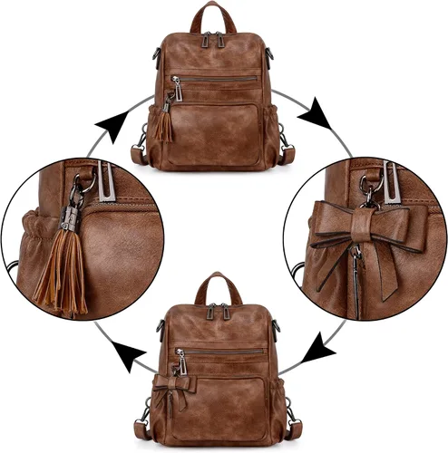 Miniatura 4 de UTO Mochila de cuero vegano para mujer, diseño de moda, convertible con borla, para viajes, con borla