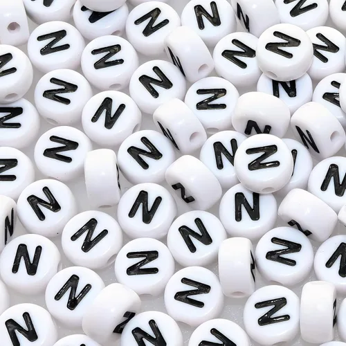 Miniatura 36 de Amaney - Cuentas de vocal A, 100 piezas de 0.276 x 0.157 in, blanco, redondo, acrílico, negro, alfabeto para fabricación de joyas Black-a