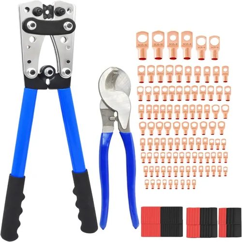 Miniatura 8 de Herramienta de engarzado de terminales de cable con 50/100/200 piezas de terminales de alambre de cobre, kit de herramienta de engarzado