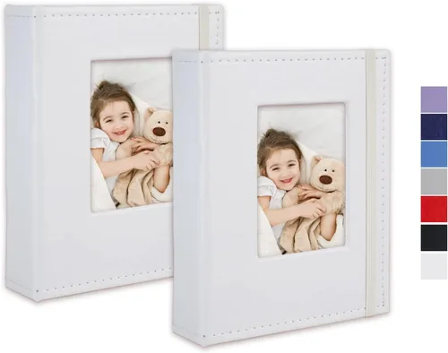 Álbum de fotos pequeño de 4 x 6 pulgadas, paquete de 2 libros de fotos de cuero, cada mini álbum de 26 páginas tiene capacidad para 52 fotos, Blanco
