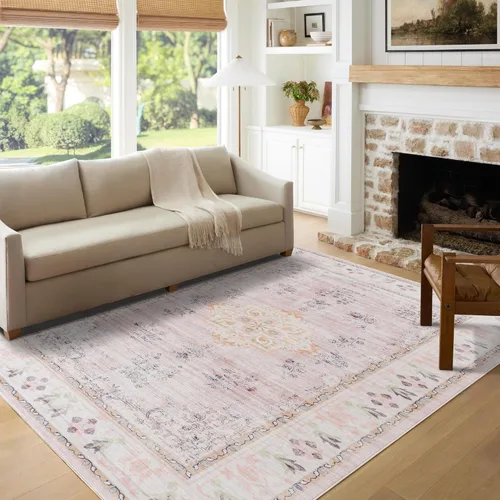 Miniatura 25 de Syalife 6x9 Alfombra Lavable para Área, Ultra Suave Antideslizante, Pila Baja, Alfombra Vintage Resistente a Manchas para Sala de Estar, Alfombra
