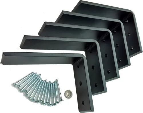 Miniatura 9 de Dmax Soportes en L resistentes de acero negro de 6 x 8 pulgadas, soportes de soporte ocultos de encimera 3/8 pulgadas de grosor, soporta 150