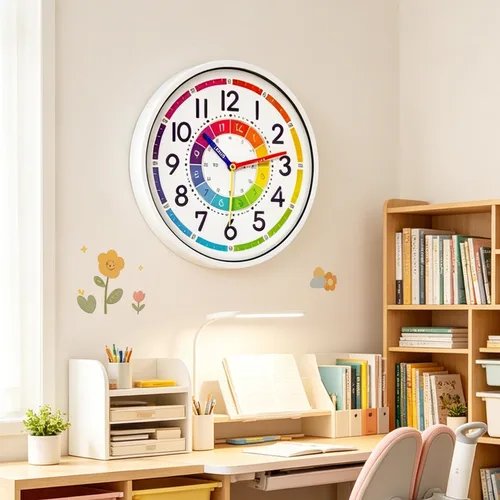 Miniatura 8 de Reloj de pared para niños, reloj de pared silencioso de 12 pulgadas para niños, reloj de pared decorativo de cuarzo silencioso sin tictac para aulas