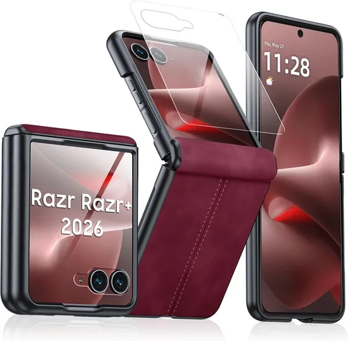 Miniatura 11 de para Samsung Galaxy Z Flip 7 Funda con protección de bisagras y protector de pantalla incorporado, funda de cuero mate de policarbonato ultradelgada