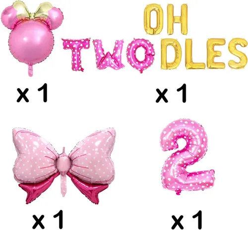 Miniatura 5 de Oh Twodles Globos Rosas Decoración de Pastel para Segundo Cumpleaños Topper de Pastel 2º Banner Suministros de Fiesta Decoraciones Accesorio