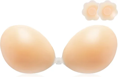 SEFINEL Sujetador adhesivo sin tirantes para mujer brasier de silicona invisible y adhesivo para vestido sin espalda con cubiertas de pezones