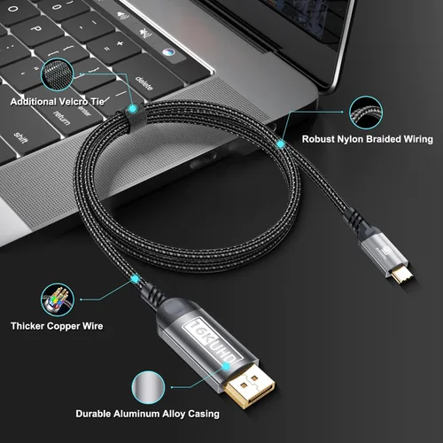 Miniatura 7 de Cable USB-C a DisplayPort de 6.6 pies (16K @60Hz 8K a 120Hz), cable USB C a DP 2.1 de 80 Gbps Thunderbolt 3/4/5 compatible con MacBook Pro/Air