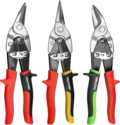 Miniatura 8 de HAUTMEC HT0068 - 3 tijeras de hojalata de aviación para cortar láminas de metal, tijeras de metal CR-V de alta resistencia, herramientas de corte
