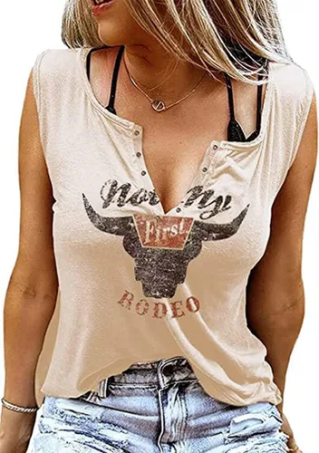 Western Country Music Tank Top Mujer Vintage Cowboy Rodeo Tank Cattle Skull Graphic Camisa sin mangas Vaquera Tops