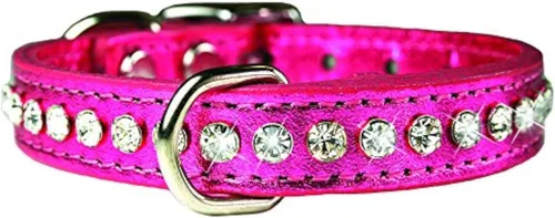 Miniatura 60 de Collar de perro de cuero y cristales de OmniPet Signature, cuero de grano de violeta africana de avestruz, se ajusta a un tamaño de cuello de 6"-8