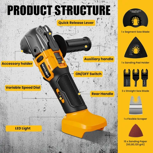 Miniatura 7 de Kit de múltiples herramientas oscilantes compatible con batería DEWALT de 20 V, herramientas oscilantes inalámbricas con motor sin escobillas, 6