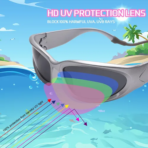 Miniatura 3 de GUVIVI Gafas de sol para niños con correa envolvente, gafas de sol futuristas para niños y niñas, persianas ovaladas de 4 a 12 años