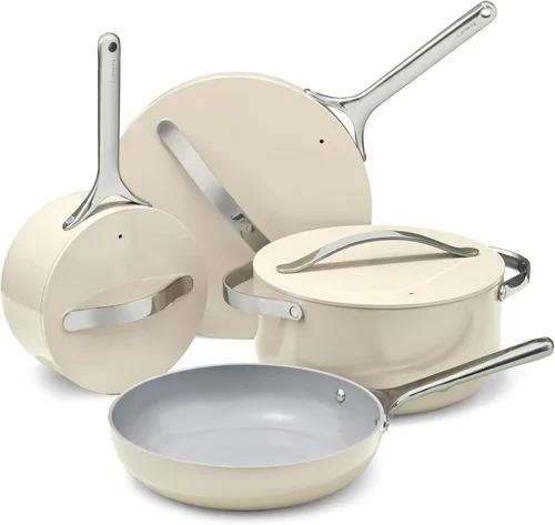Caraway Juego de utensilios de cocina de cerámica antiadherente (12 piezas) ollas, sartenes, tapas y almacenamiento de cocina, sin PFAS ni PFOA,