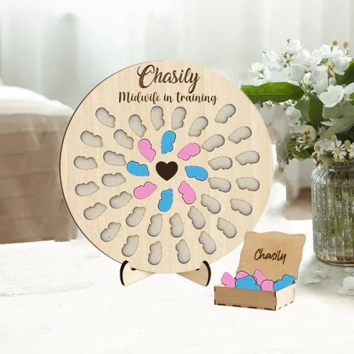 Miniatura 13 de Contador de nacimiento personalizado para estudiantes partera con 50 espacios para bebés, tablero de madera en forma de corazón